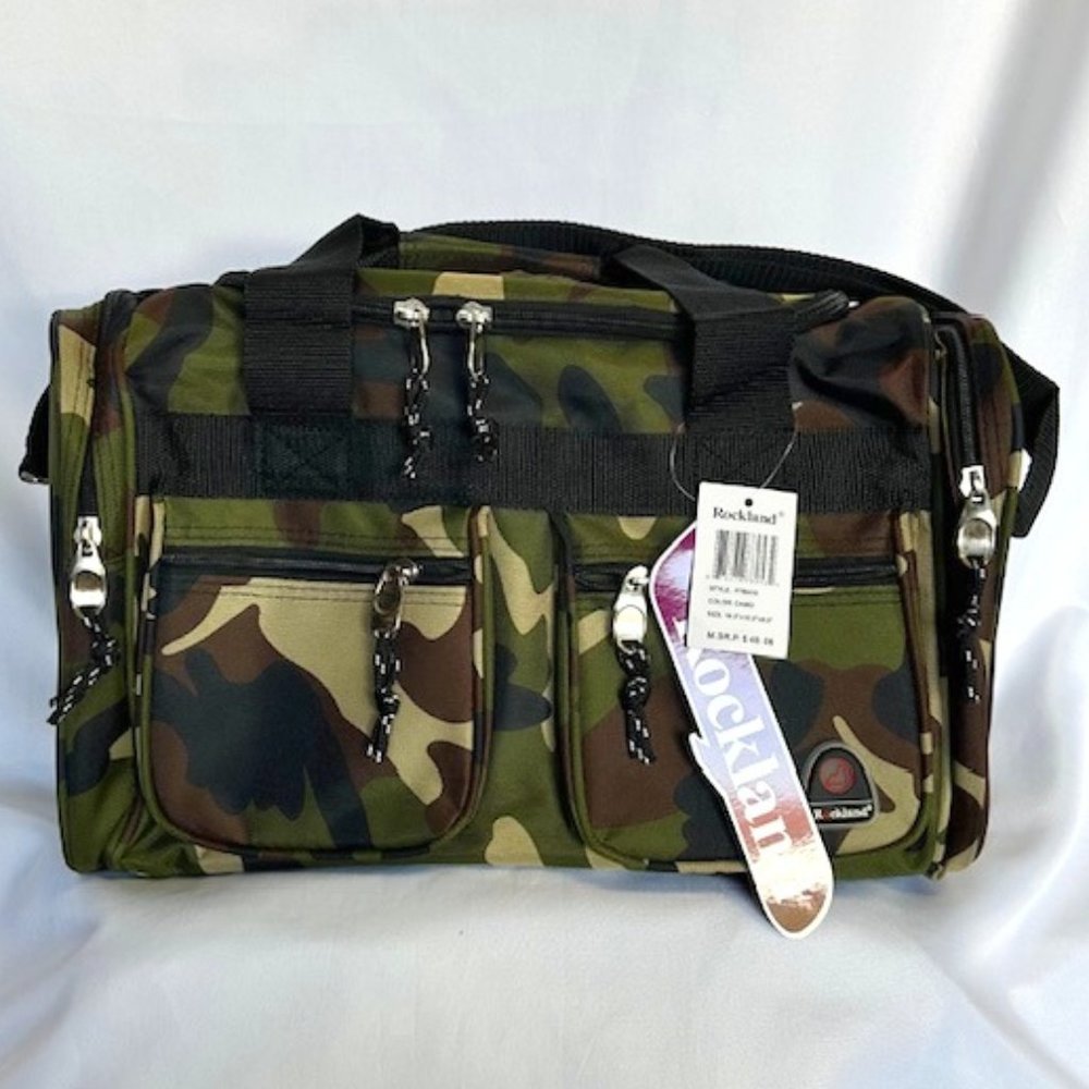 Rockland Camo Duffle Bag, Carry-on Size, Overnight bag, Canvas, 4 pockets